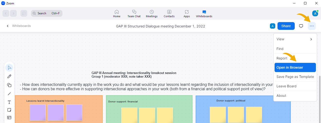Accessing the Open in browser menu tab